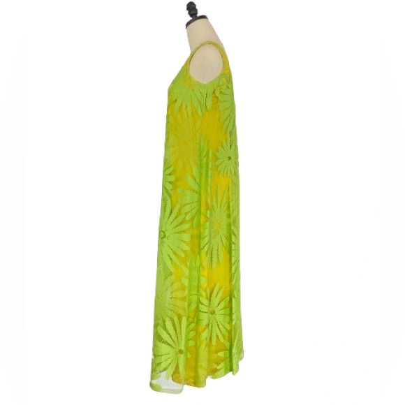 Vintage 60's Lime Green Floral Trapeze Mesh Lace Shift Dress Mod Flower Power - Picture 3 of 16